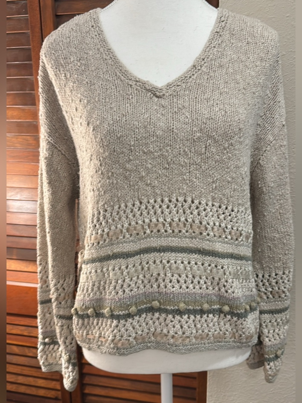 Vintage J.Jill hand knit textured boho cottage sweater L petite